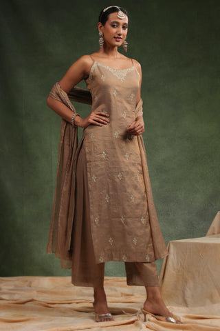 Brown tissue chanderi kurta set