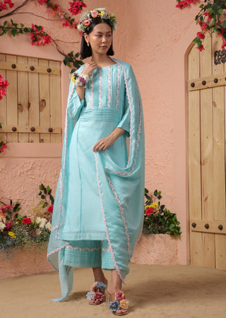 Blue pintuck kurta set