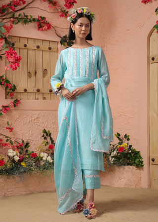 Blue pintuck kurta set