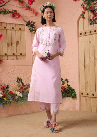 Pink cotton kurta and pant set