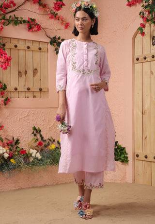 Pink cotton kurta and pant set