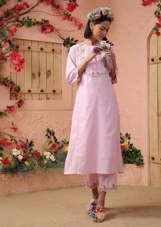 Pink cotton kurta and pant set