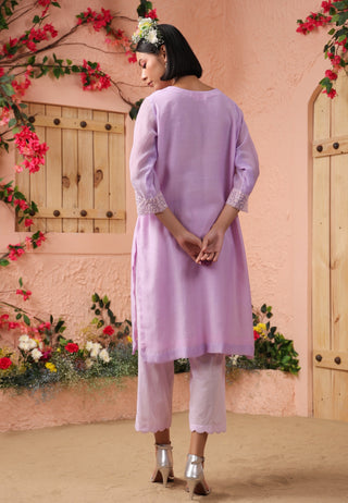 Purple lilac mul chanderi kurta set