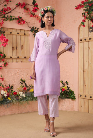 Purple lilac mul chanderi kurta set