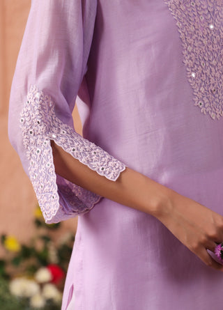 Purple lilac mul chanderi kurta set