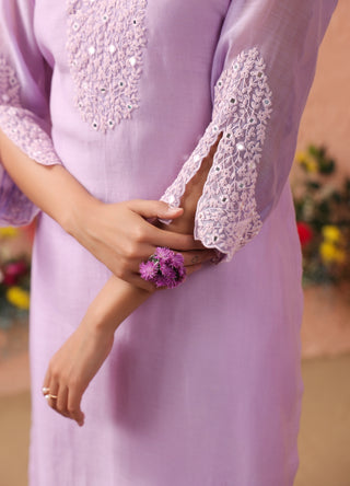 Purple lilac mul chanderi kurta set