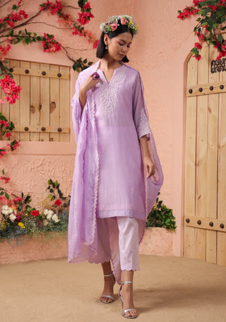 Purple lilac mul chanderi kurta set