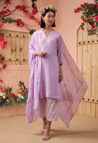 Purple lilac mul chanderi kurta set