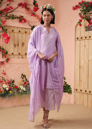 Purple lilac mul chanderi kurta set