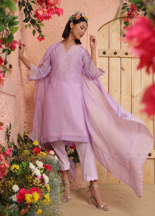 Purple lilac mul chanderi kurta set