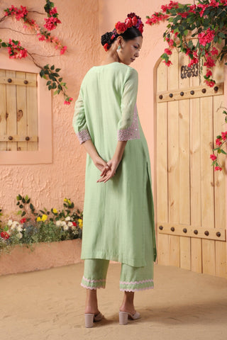 Pista green embroidered kurta set