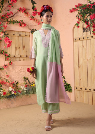 Pista green embroidered kurta set