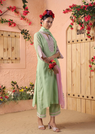 Pista green embroidered kurta set