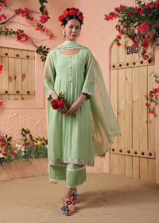 Pista green gathered kurta set