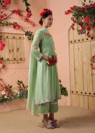 Pista green gathered kurta set