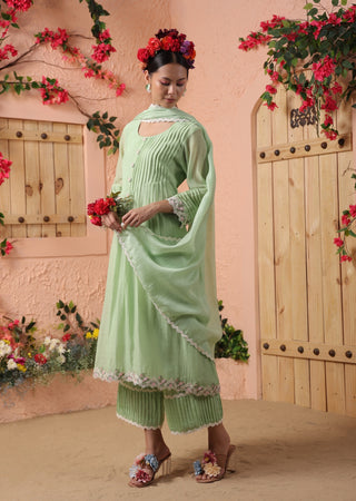 Pista green gathered kurta set