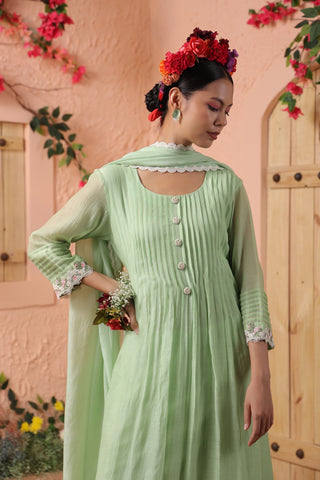 Pista green gathered kurta set