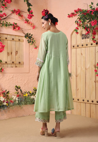 Pista green gathered kurta set