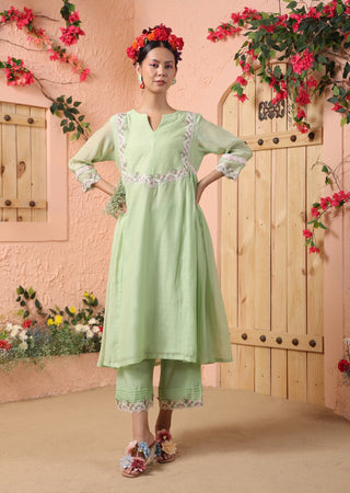 Pista green gathered kurta set