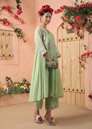 Pista green gathered kurta set