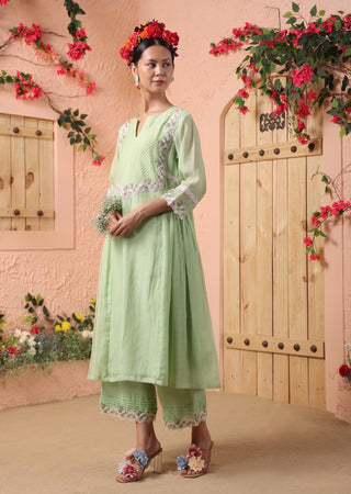 Pista green gathered kurta set