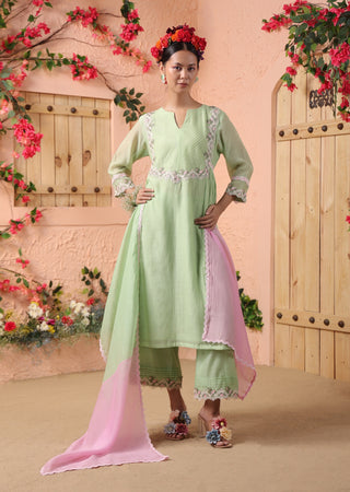 Pista green gathered kurta set