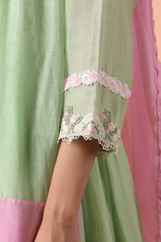 Pista green gathered kurta set