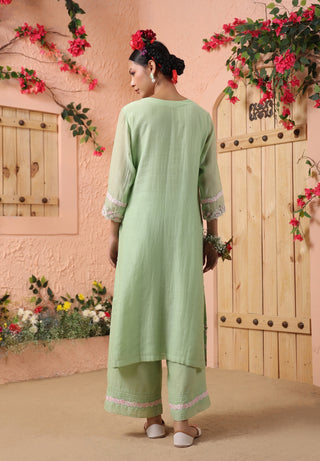 Pista green gathered kurta set