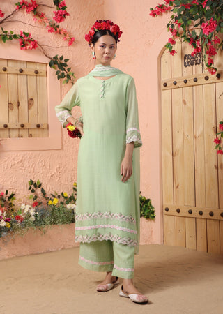 Pista green mul chanderi kurta set