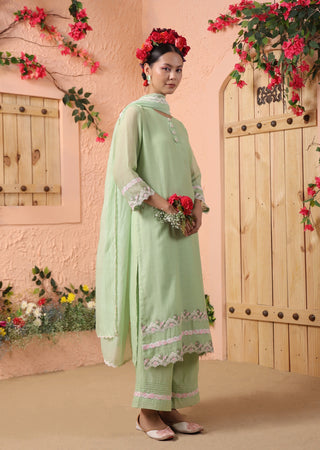 Pista green mul chanderi kurta set