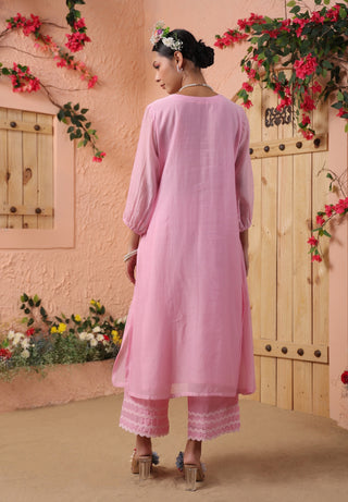 Pink mul chanderi kurta and pant