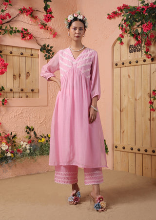 Pink mul chanderi kurta and pant