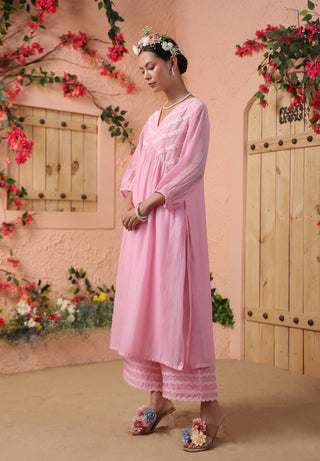 Pink mul chanderi kurta and pant