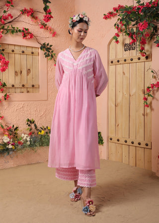 Pink mul chanderi kurta and pant