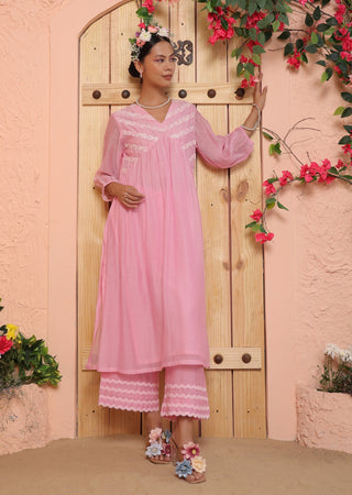 Pink mul chanderi kurta and pant