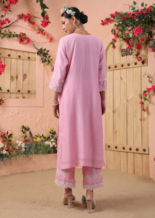 Pink soft chanderi kurta set