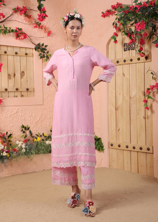 Pink soft chanderi kurta set