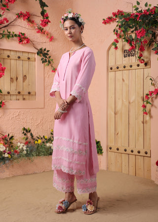 Pink soft chanderi kurta set