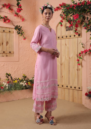 Pink soft chanderi kurta set