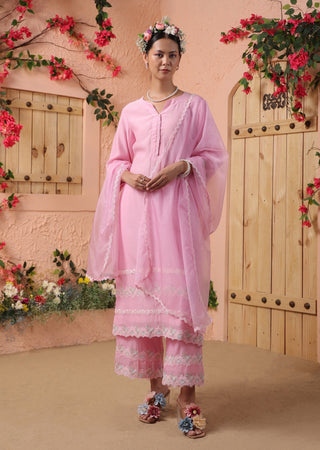 Pink soft chanderi kurta set