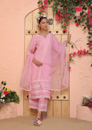 Pink soft chanderi kurta set