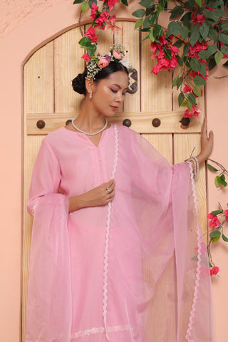 Pink soft chanderi kurta set