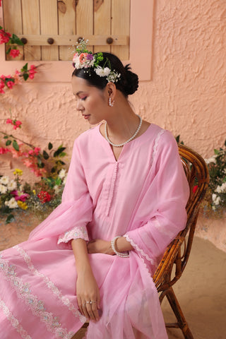 Pink soft chanderi kurta set