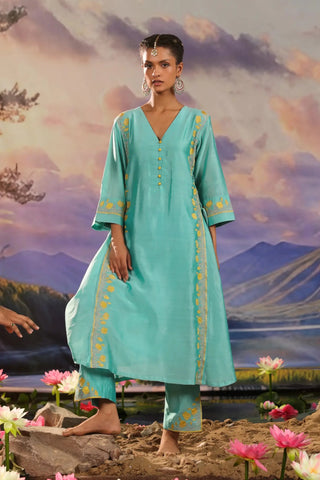 Blue A-lined kurta set