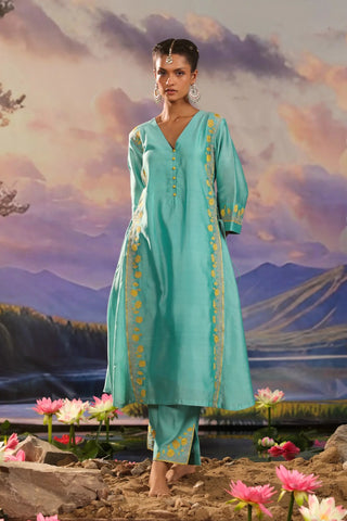 Blue A-lined kurta set