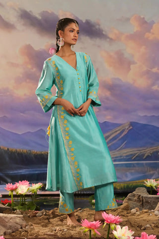 Blue A-lined kurta set