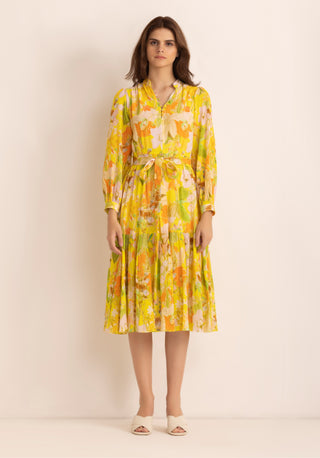 Yellow ahana full sleeved midi dress