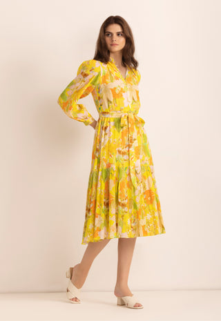 Yellow ahana full sleeved midi dress