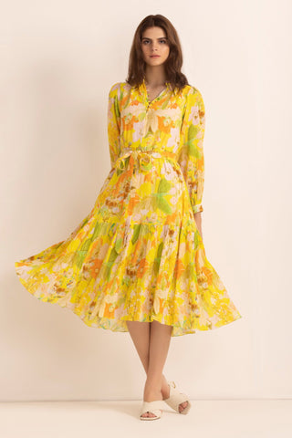 Yellow ahana full sleeved midi dress