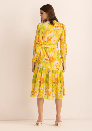 Yellow ahana full sleeved midi dress